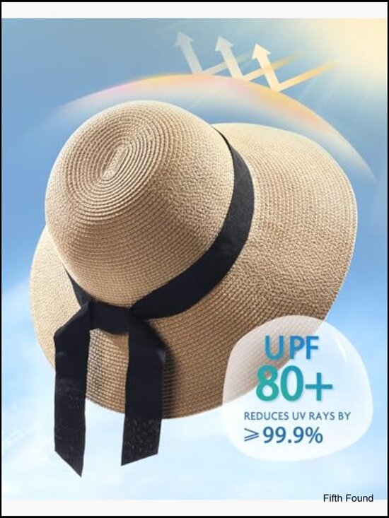 Foldable Straw Sun Hat UPF 80+ Adjustable Brim Beach Travel Summer main image 5